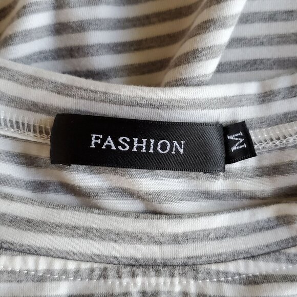 Fashion Sheath Dress Gray & White Striped Soft Casual T Shirt Tie Back Pockets - Picture 10 of 11